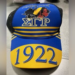 Sigma Gamma Rho Blue and Yellow Graphic Cap.
